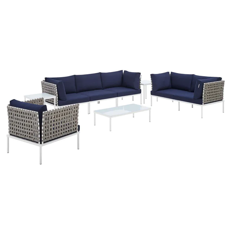 Harmony 8-Piece Sunbrella Basket Weave Outdoor Patio Aluminum Seating Set
