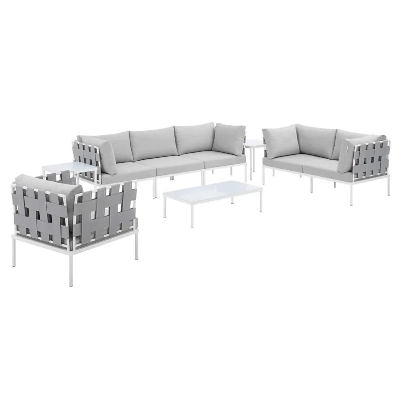 Harmony 8-Piece Sunbrella Outdoor Patio Aluminum Seating Set