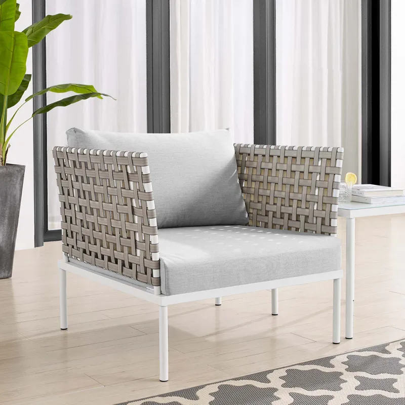 Harmony Sunbrella Basket Weave Outdoor Patio Aluminum Armchair