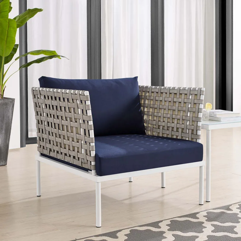 Harmony Sunbrella Basket Weave Outdoor Patio Aluminum Armchair