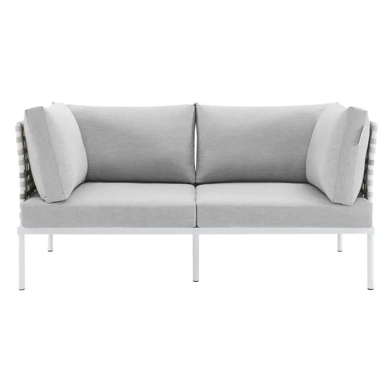 Harmony Sunbrella Basket Weave Outdoor Patio Aluminum Loveseat