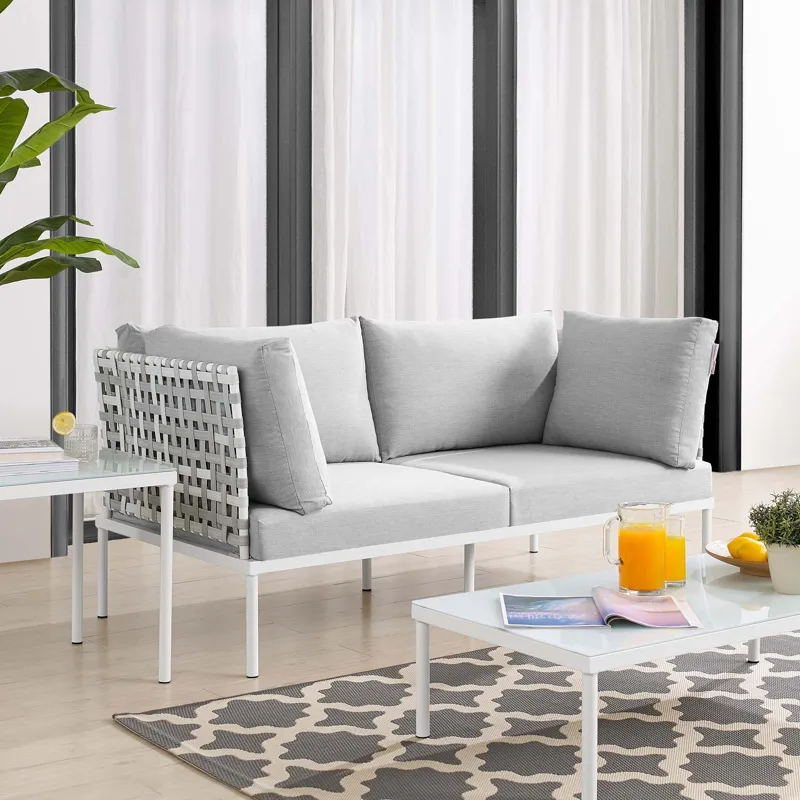 Harmony Sunbrella Basket Weave Outdoor Patio Aluminum Loveseat