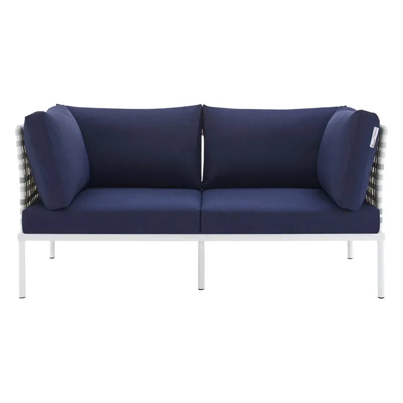 Harmony Sunbrella Basket Weave Outdoor Patio Aluminum Loveseat