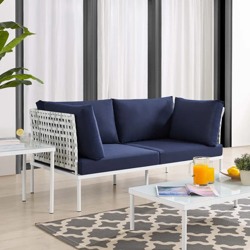 Harmony Sunbrella Basket Weave Outdoor Patio Aluminum Loveseat