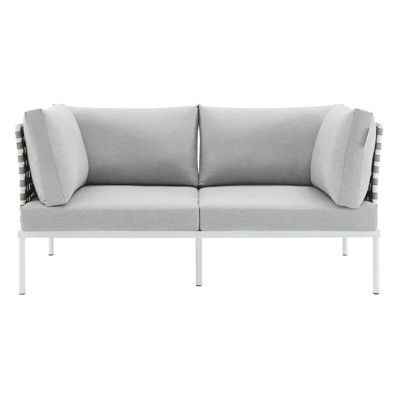 Harmony Sunbrella Basket Weave Outdoor Patio Aluminum Loveseat