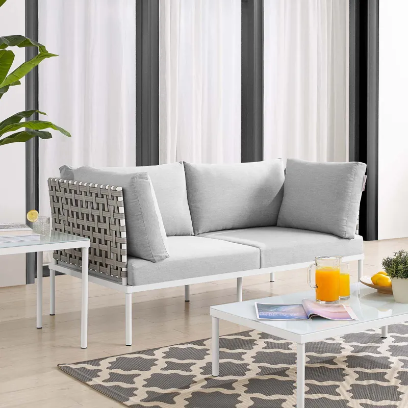 Harmony Sunbrella Basket Weave Outdoor Patio Aluminum Loveseat