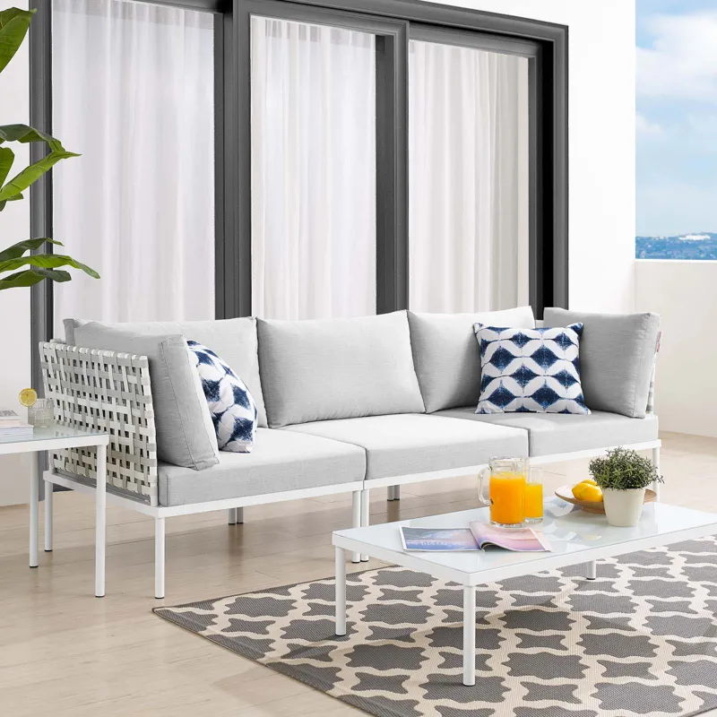 Harmony Sunbrella Basket Weave Outdoor Patio Aluminum Sofa