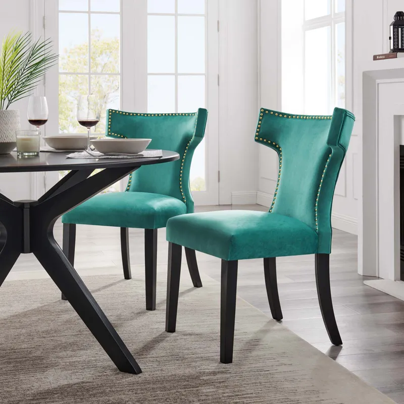Curve Performance Velvet Dining Chairs - Set of 2