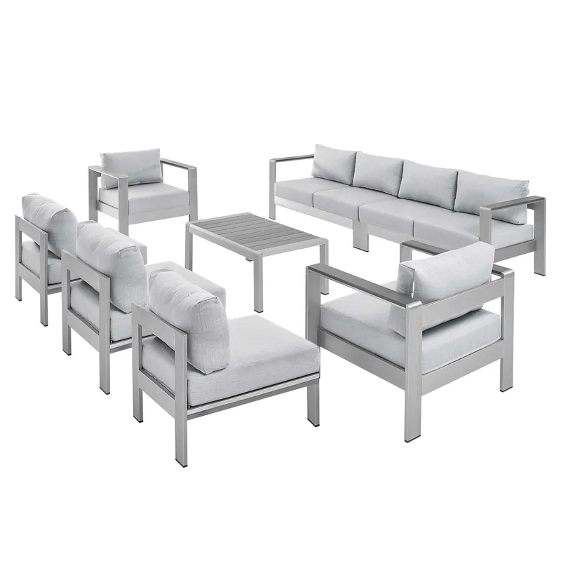 Shore Sunbrella Fabric Outdoor Patio Aluminum 8 Piece Sectional Sofa Set