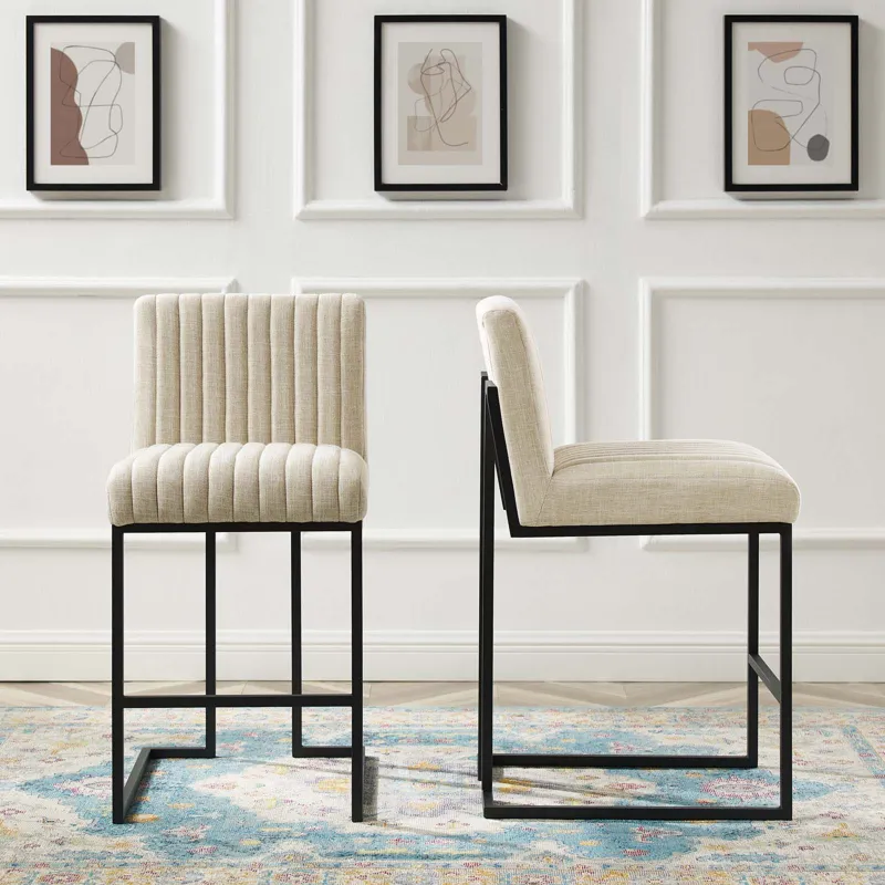 Indulge Channel Tufted Fabric Counter Stools - Set of 2