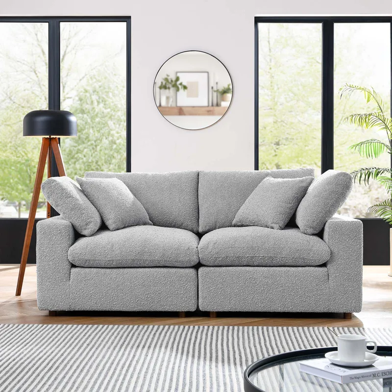 Commix Down Filled Overstuffed Boucle Fabric Loveseat