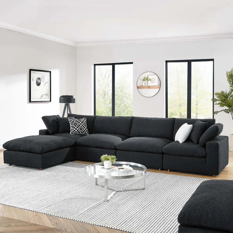 Commix Down Filled Overstuffed Boucle Fabric 5-Piece Sectional Sofa