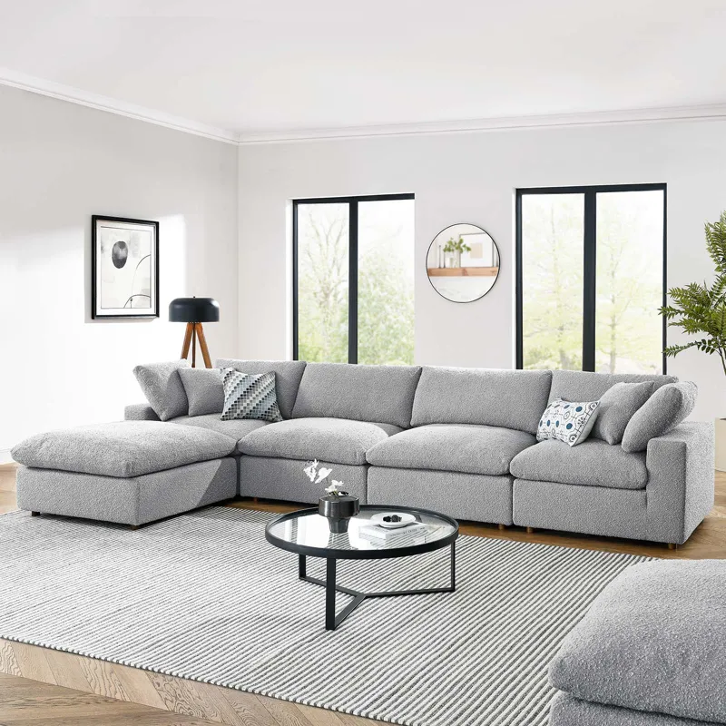 Commix Down Filled Overstuffed Boucle Fabric 5-Piece Sectional Sofa