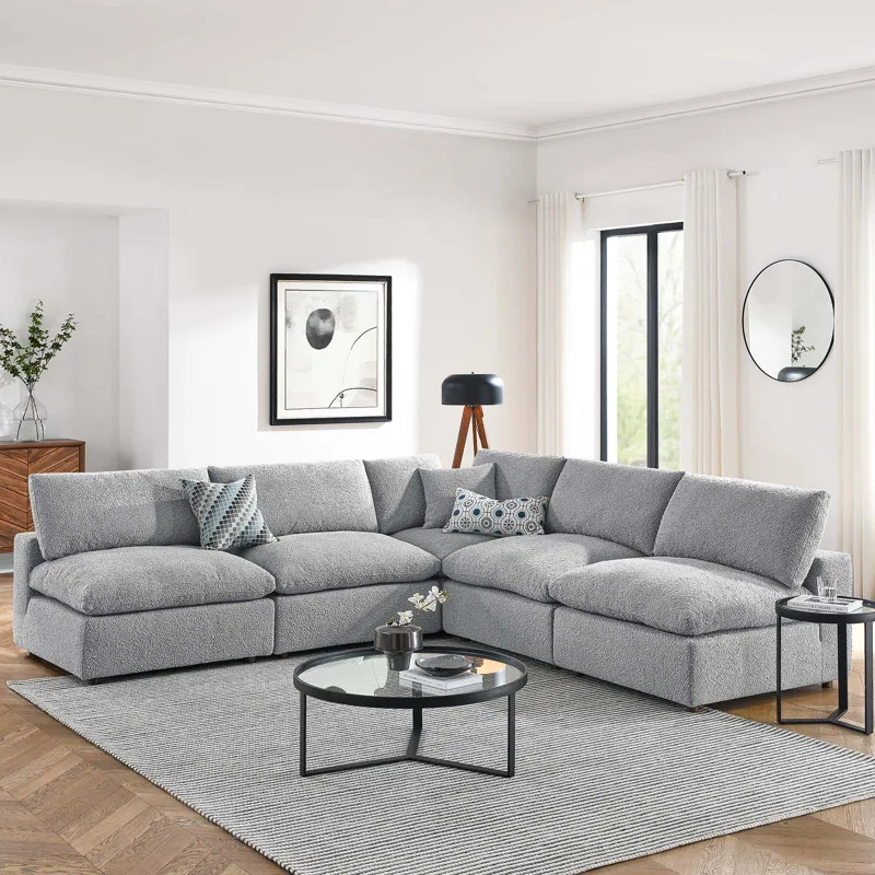 Commix Down Filled Overstuffed Boucle Fabric 5-Piece Sectional Sofa