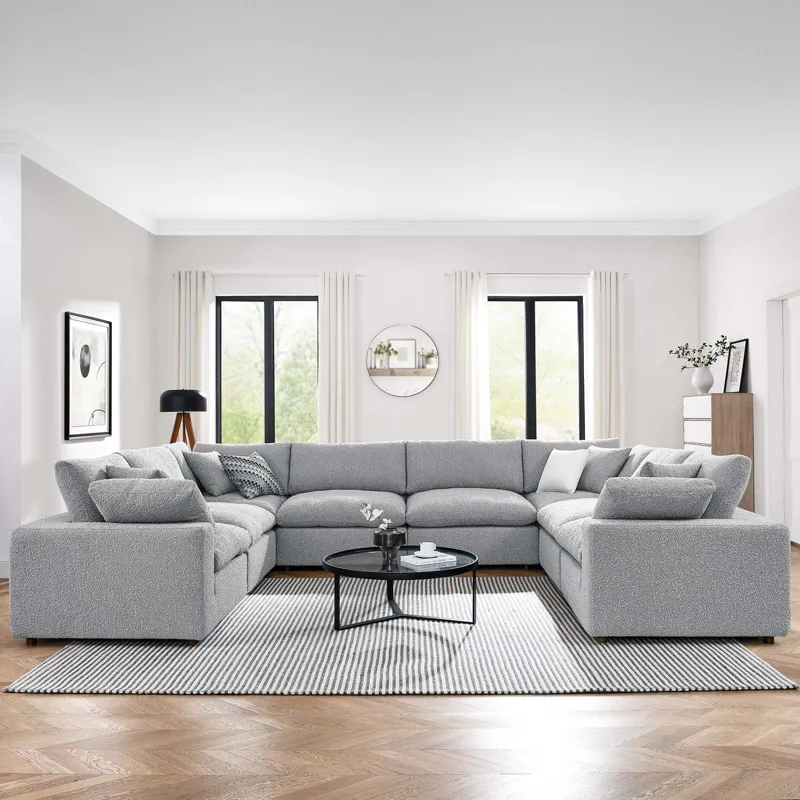 Commix Down Filled Overstuffed Boucle Fabric 8-Piece Sectional Sofa