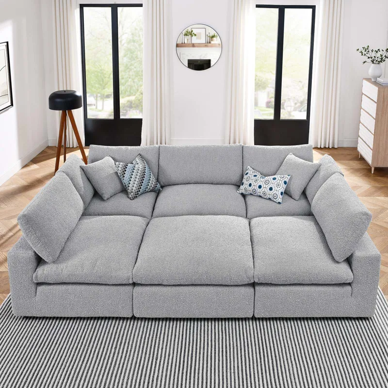 Commix Down Filled Overstuffed Boucle Fabric 6-Piece Sectional Sofa