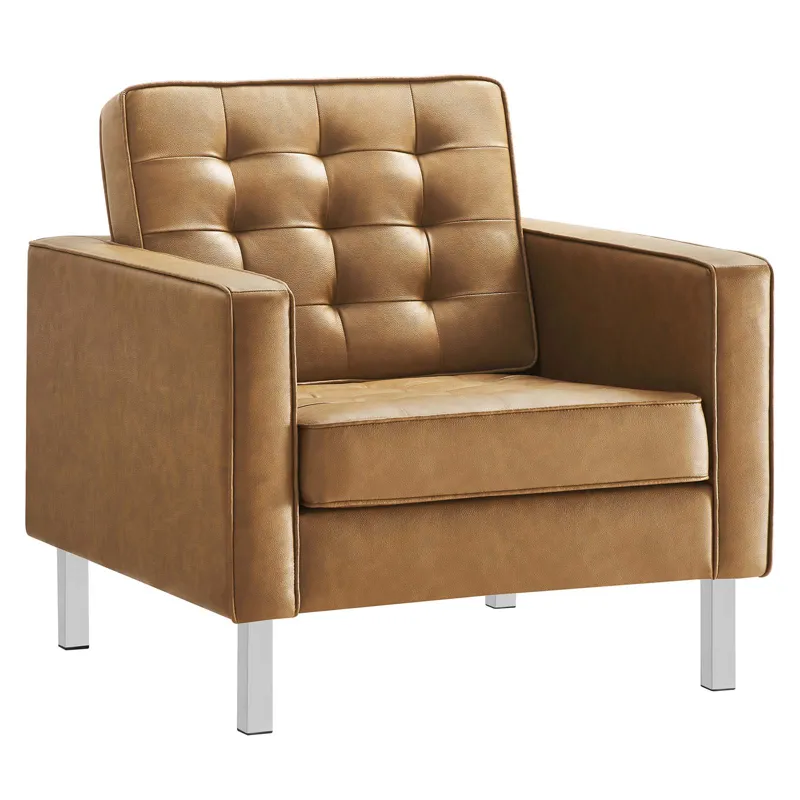 Loft Tufted Vegan Leather Armchair and Ottoman Set