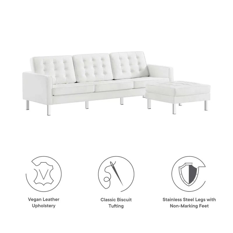 Loft Tufted Vegan Leather Sofa and Ottoman Set