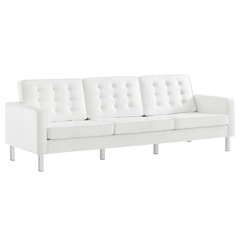 Loft Tufted Vegan Leather Sofa and Ottoman Set