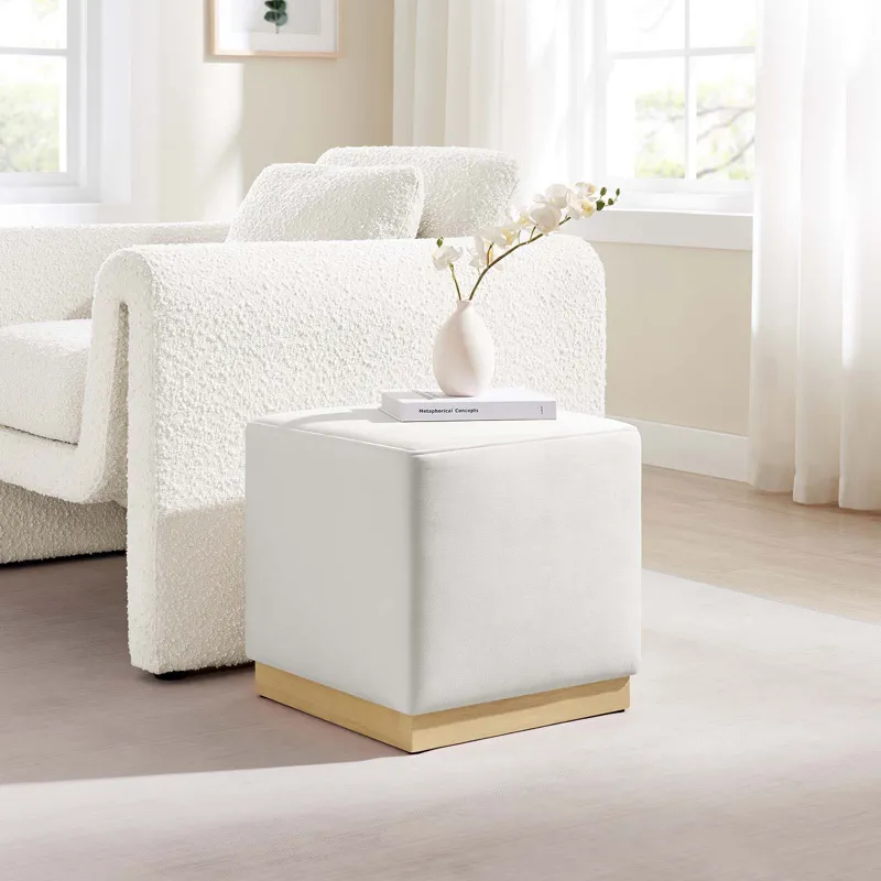 Tilden 17" Square Performance Velvet Upholstered Ottoman