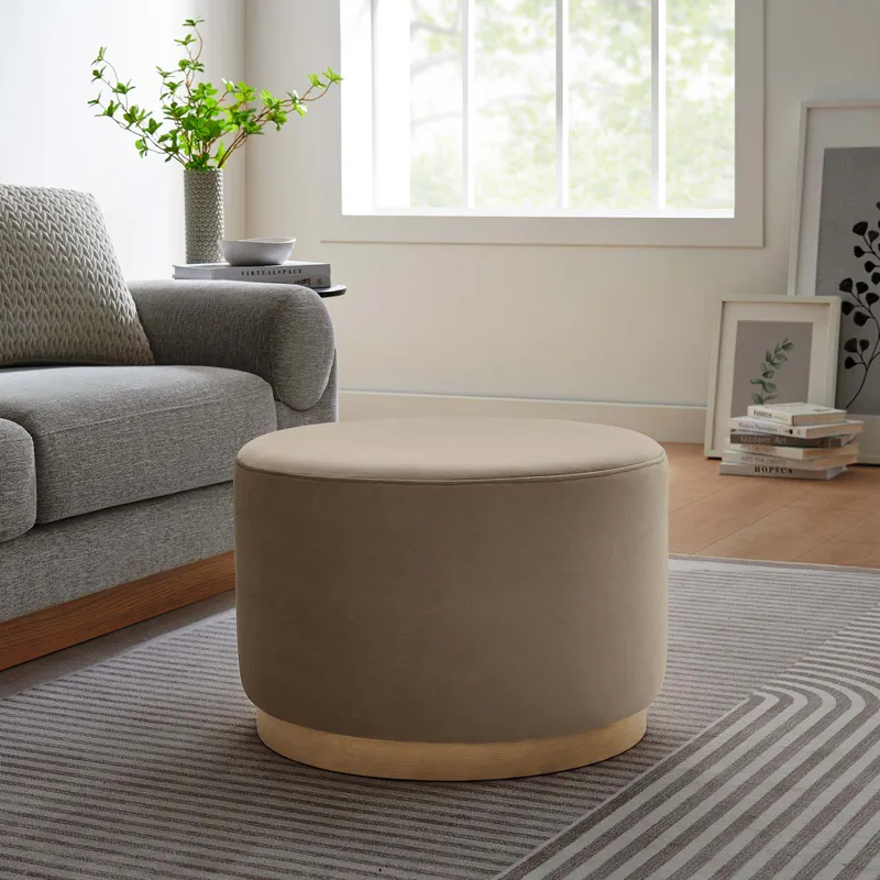 Tilden Large 23" Round Performance Velvet Upholstered Ottoman