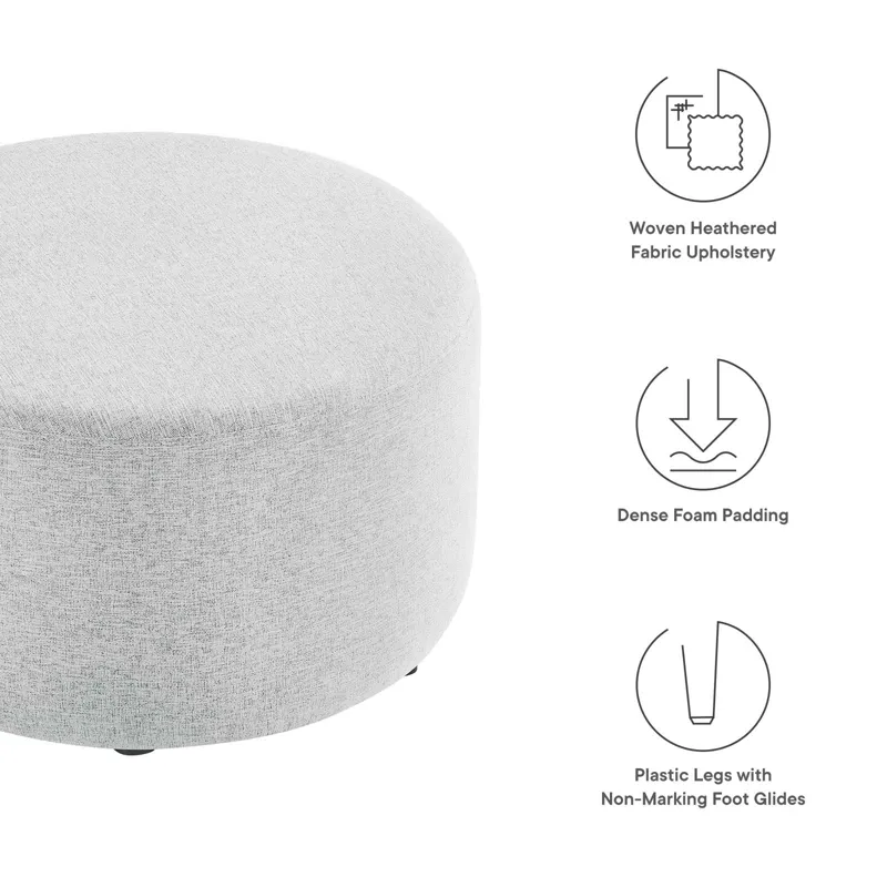 Callum Large 29" Round Woven Heathered Fabric Upholstered Ottoman
