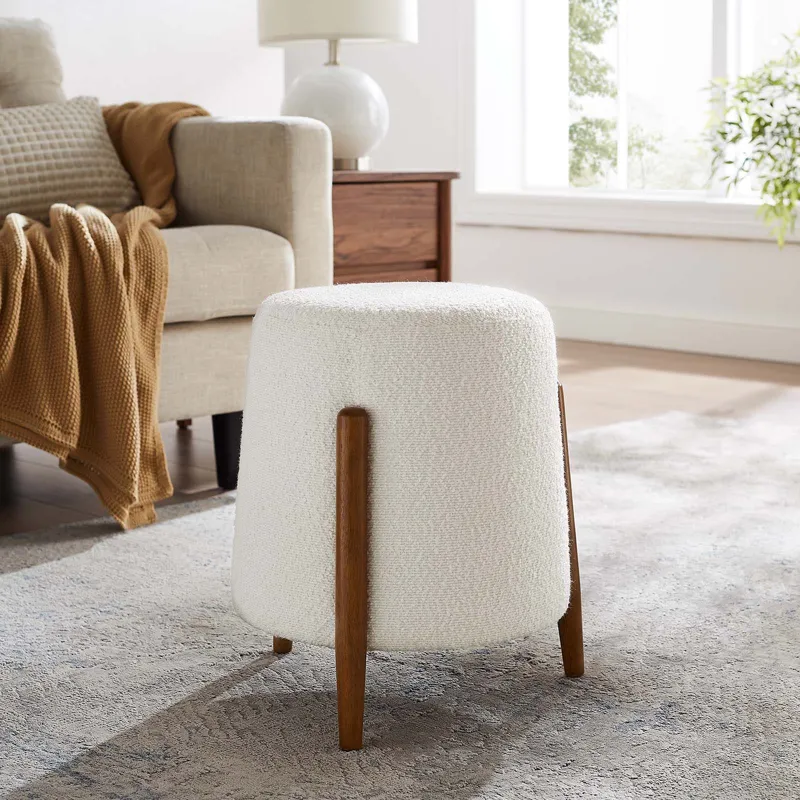 Riven Upholstered Boucle Fabric Ottoman