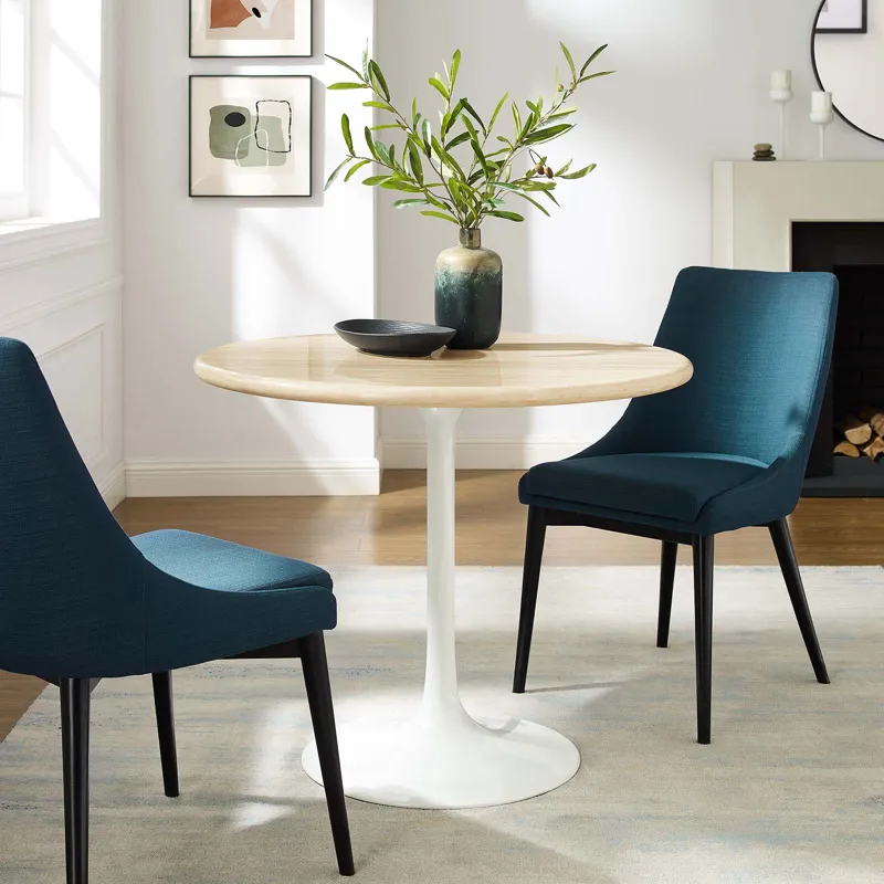 Lippa 36” Round Artificial Travertine Dining Table