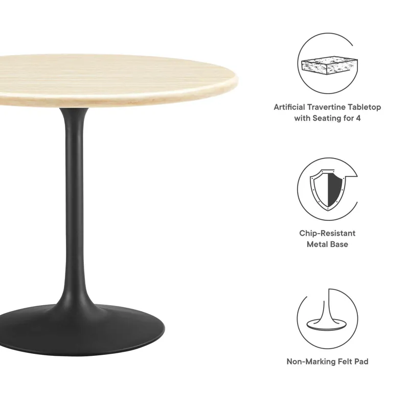 Lippa 36” Round Artificial Travertine Dining Table