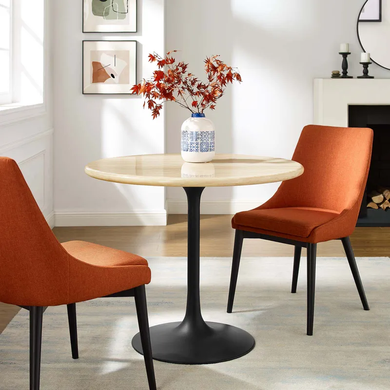 Lippa 36” Round Artificial Travertine Dining Table