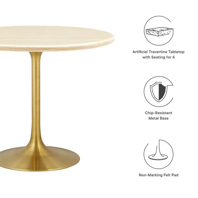 Lippa 36” Round Artificial Travertine Dining Table