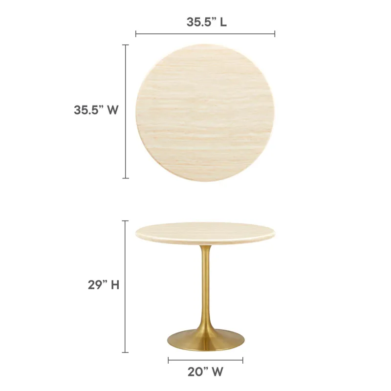 Lippa 36” Round Artificial Travertine Dining Table