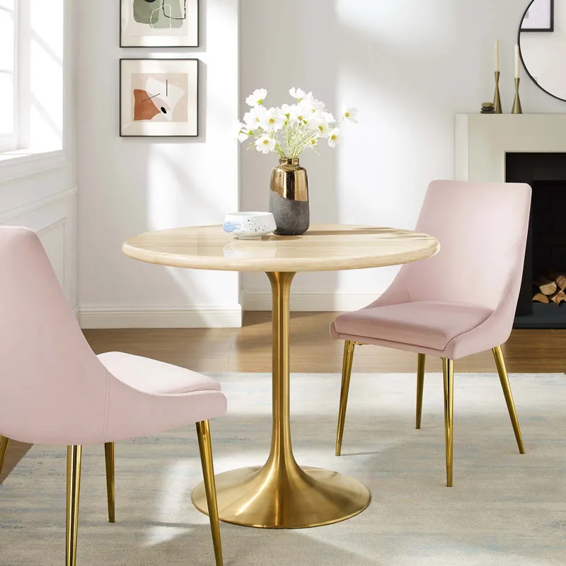 Lippa 36” Round Artificial Travertine Dining Table