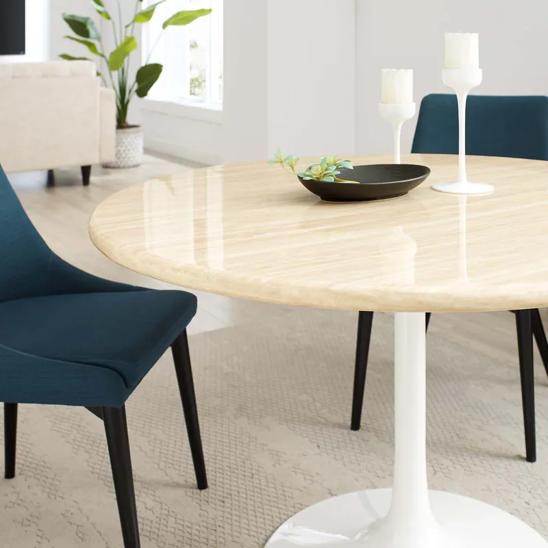 Lippa 48" Round Artificial Travertine Dining Table