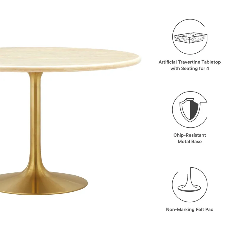 Lippa 48" Round Artificial Travertine Dining Table