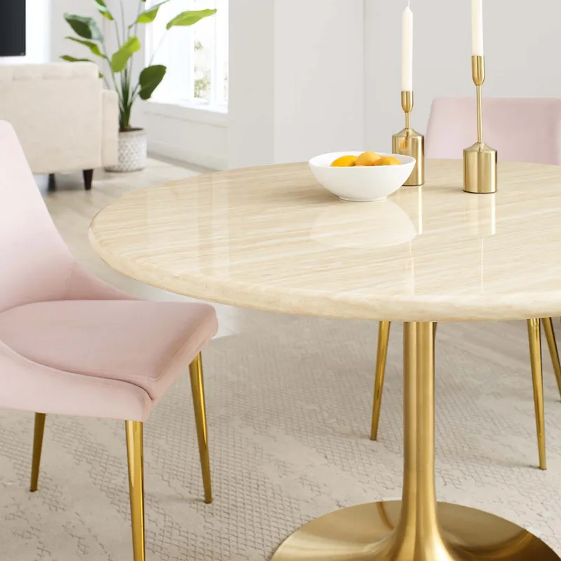 Lippa 48" Round Artificial Travertine Dining Table
