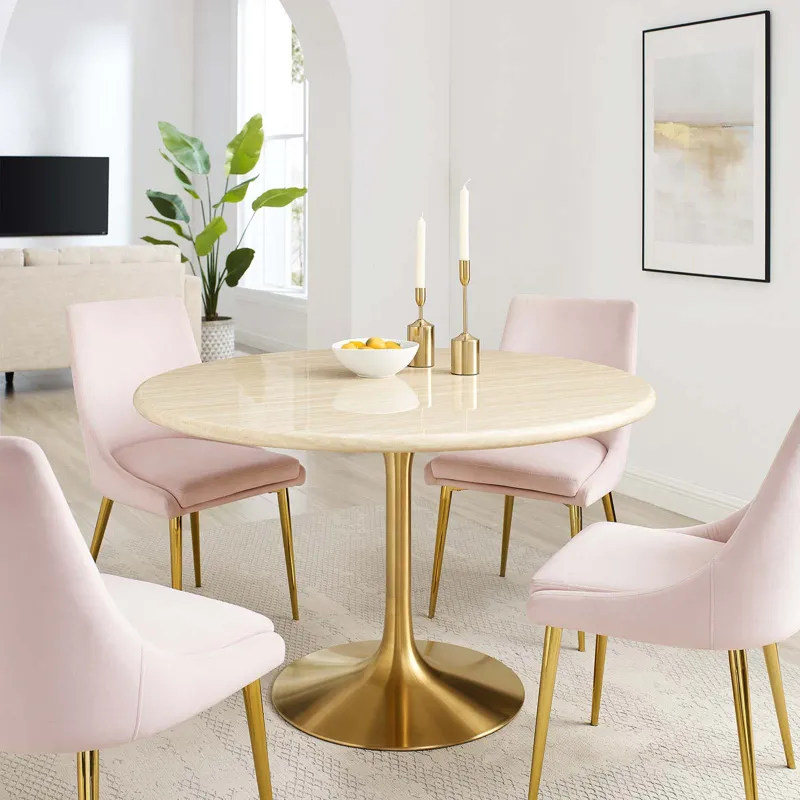 Lippa 48" Round Artificial Travertine Dining Table