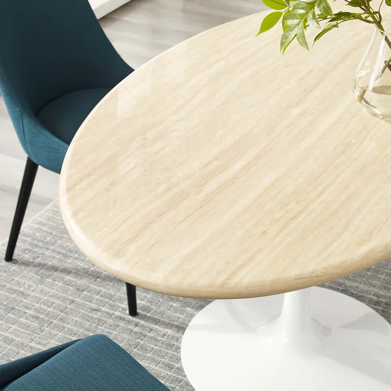 Lippa 60” Oval Artificial Travertine Dining Table