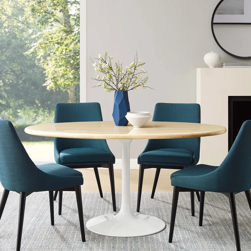 Lippa 60” Oval Artificial Travertine Dining Table