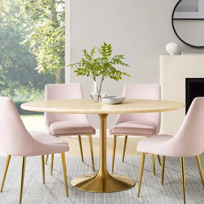Lippa 60” Oval Artificial Travertine Dining Table
