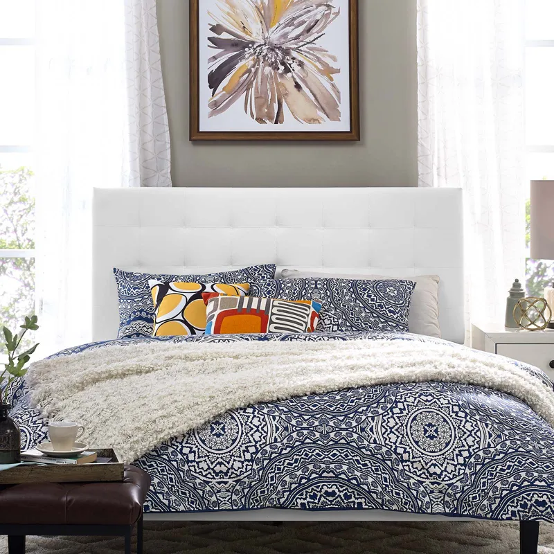 Paisley Tufted Full / Queen Upholstered Faux Leather Headboard