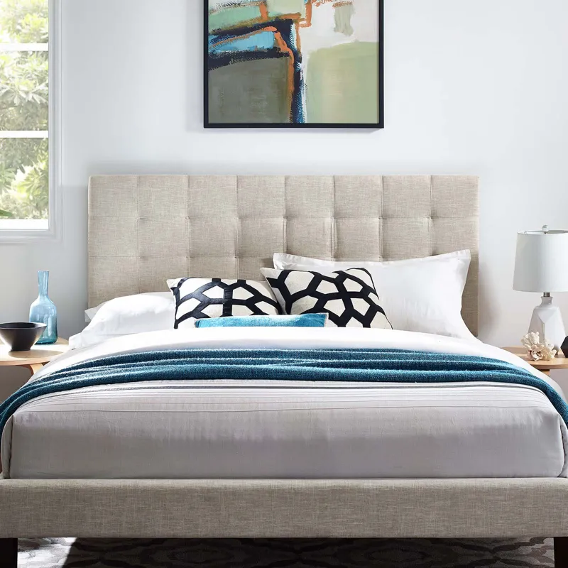Paisley Tufted King and California King Upholstered Linen Fabric Headboard