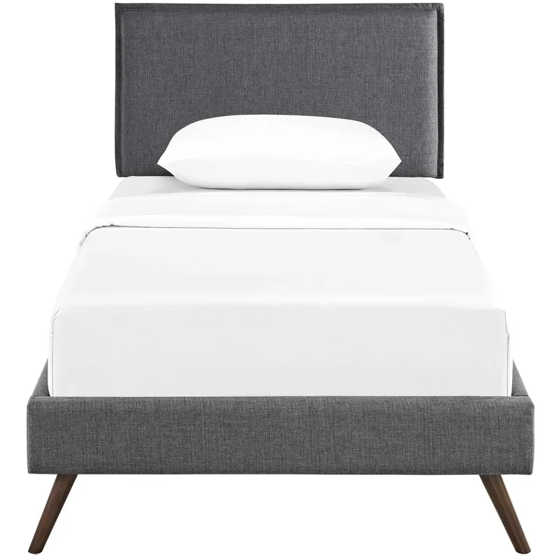Amaris Twin Fabric Platform Bed with Round Splayed Legs