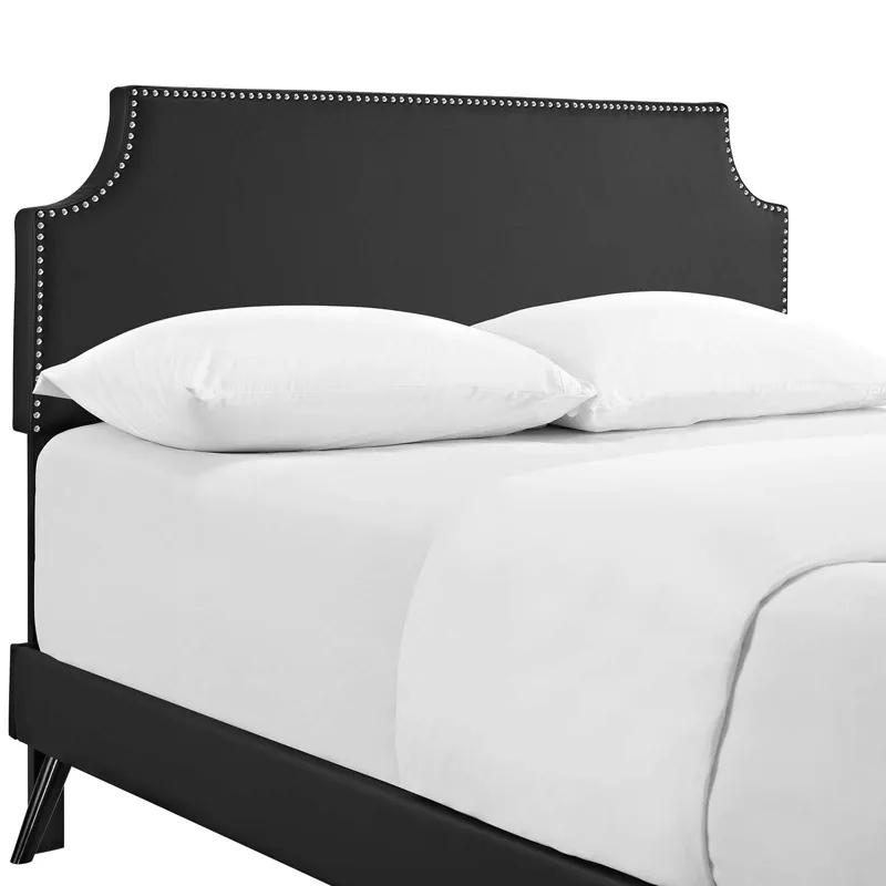 Corene Queen Vinyl Platform Bed with Round Splayed Legs