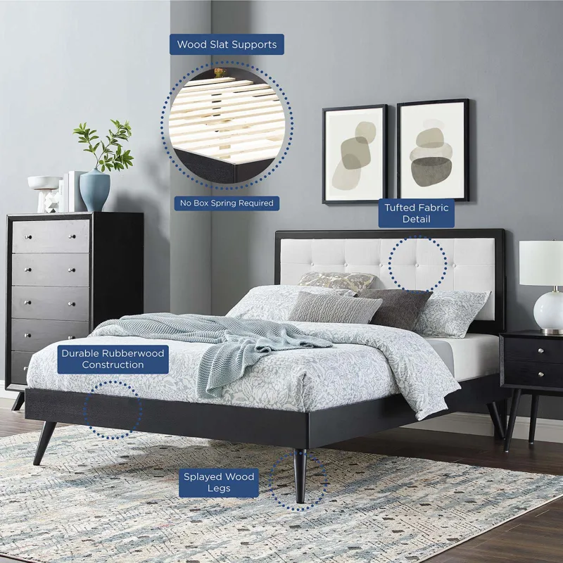 Willow Queen Wood Platform Bed With Splayed Legs