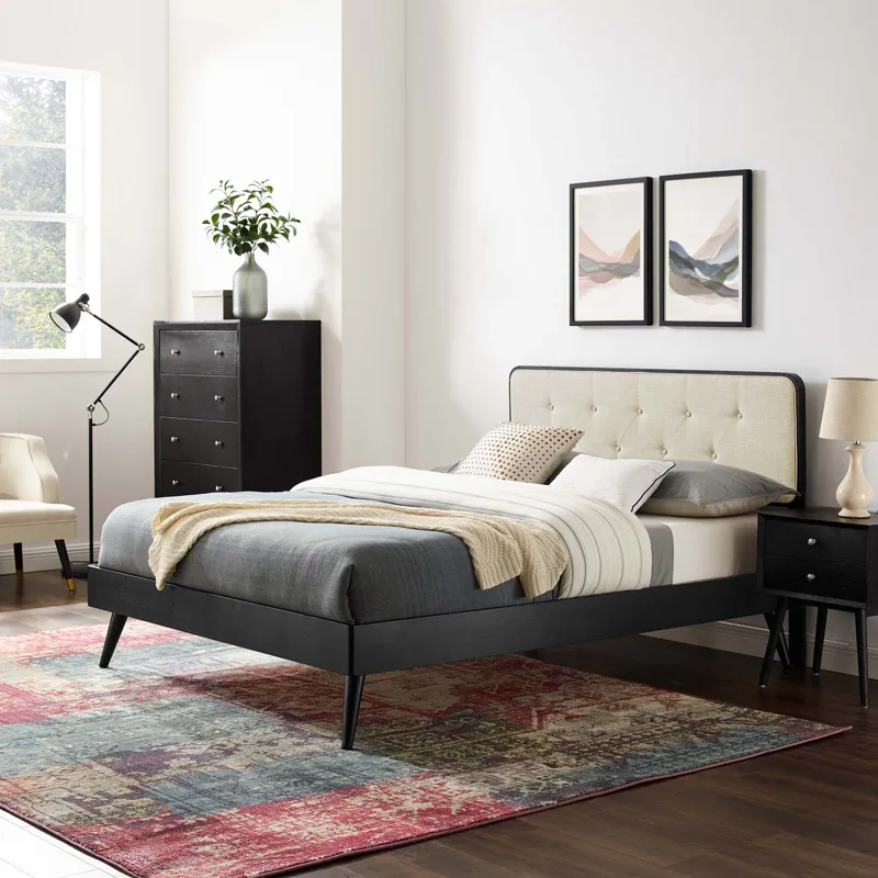 Bridgette Queen Wood Platform Bed With Splayed Legs