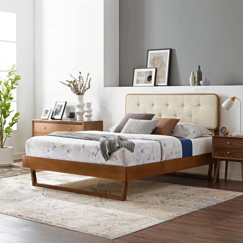 Bridgette Full Wood Platform Bed With Angular Frame