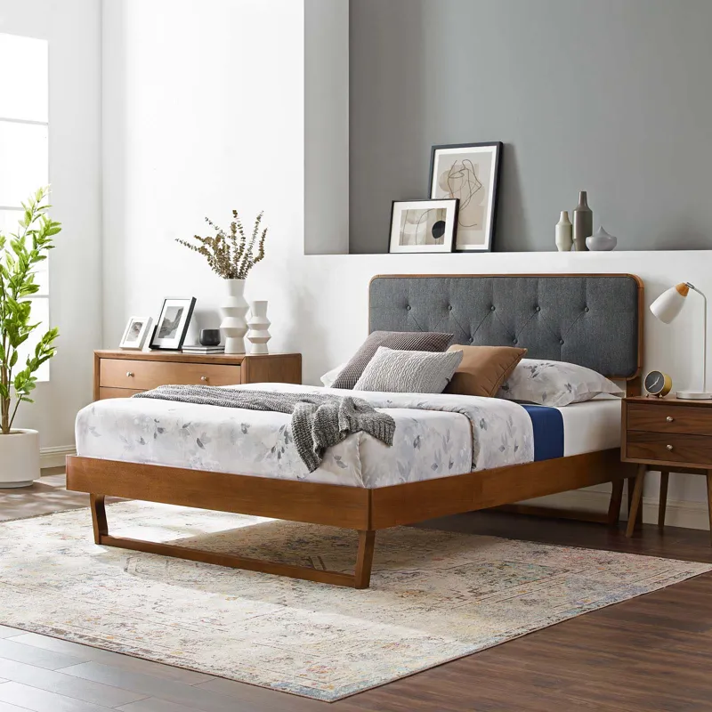 Bridgette Full Wood Platform Bed With Angular Frame