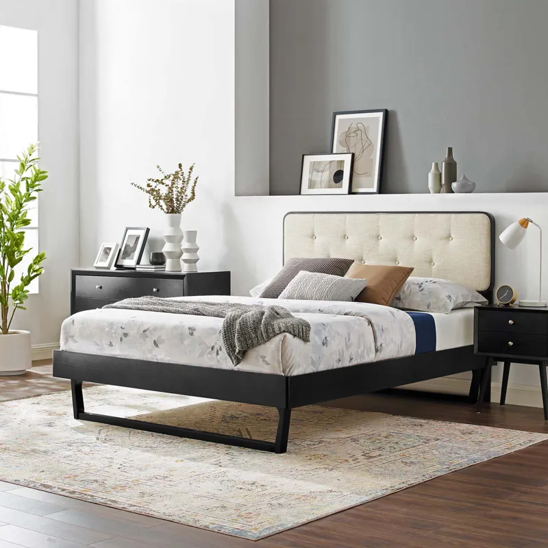 Bridgette King Wood Platform Bed With Angular Frame