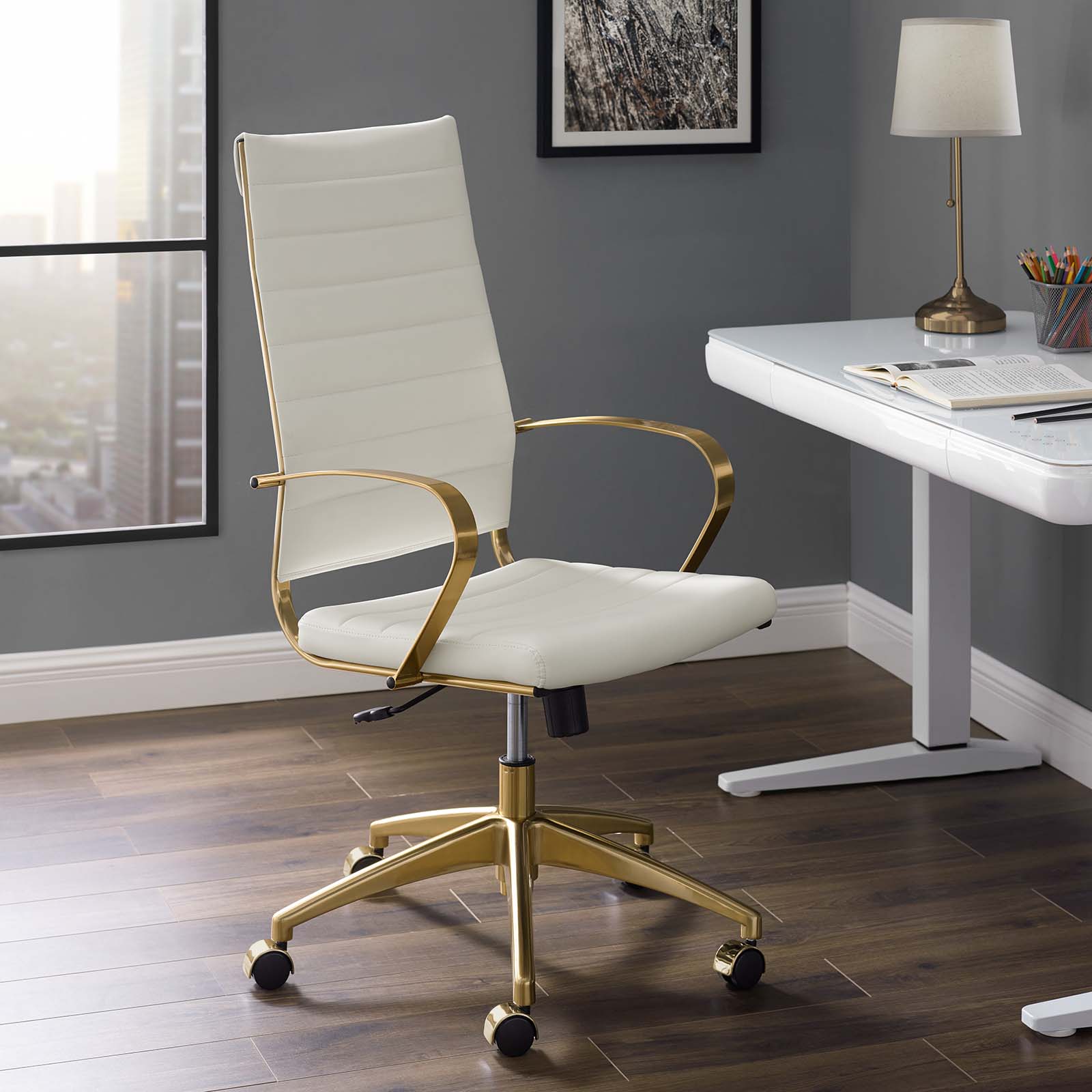 Jive Gold Stainless Steel Highback Office Chair EEI3417GLDWHI by